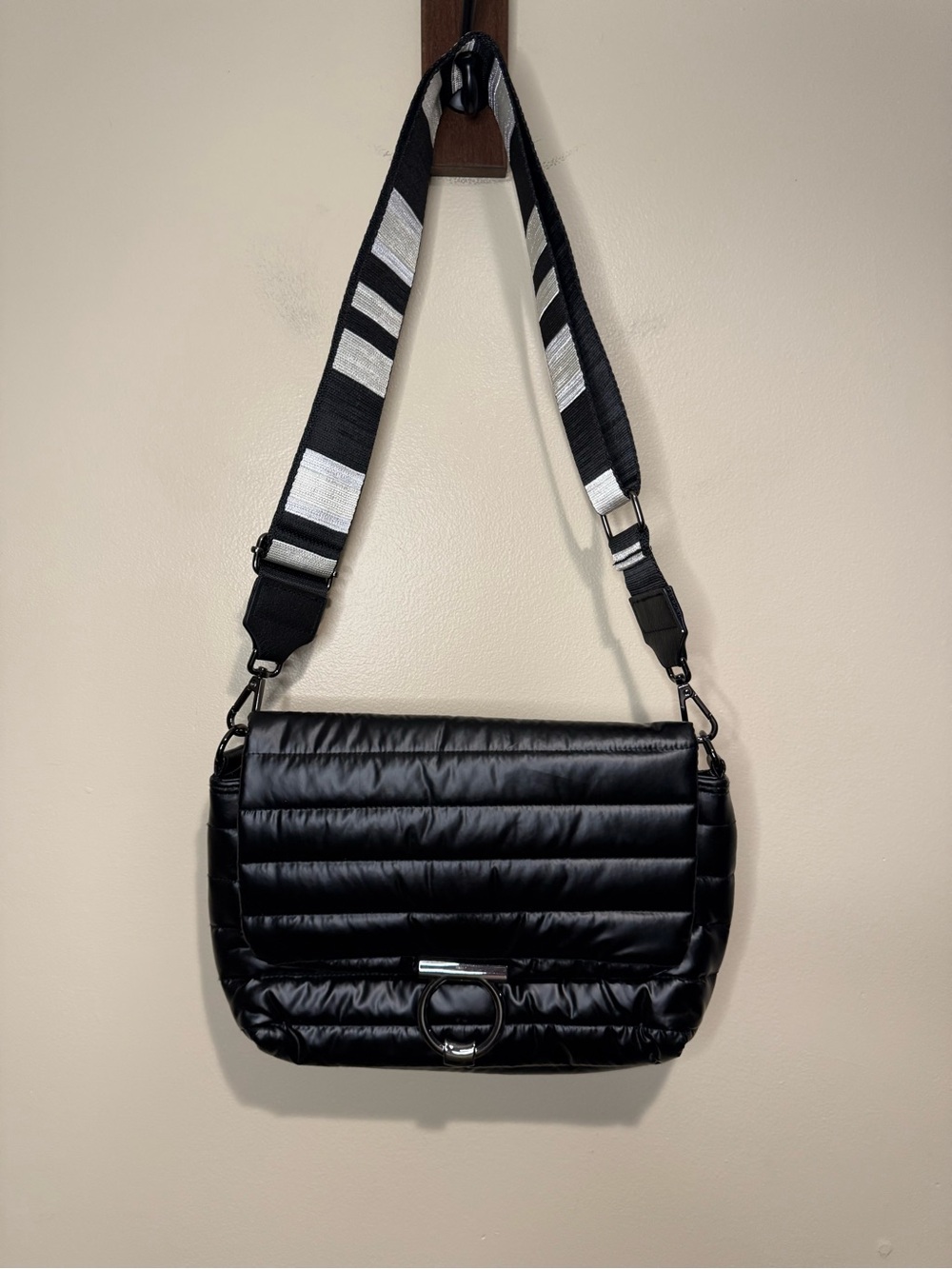 THINK ROYLN Black Quilted Crossbody with Striped Strap - Picture 2 of 16